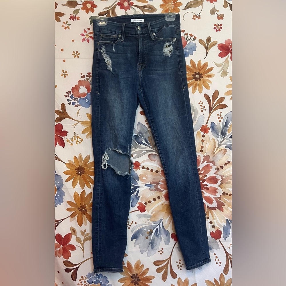 Good American Women’s 6/28 Good Legs Ripped Distressed Skinny Casual Denim Jeans